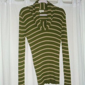 Jones New York Green & Beige Cowl Neck Sweater XL